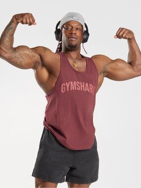 Gymshark Men’s Cherry Brown Power Stringer Tank Top - Lightweight Size Small